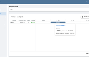 Production scheduling calendar with order timeline