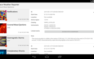Space Weather Reporter running on a tablet
