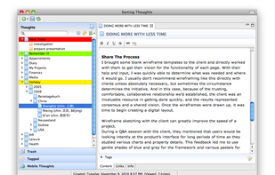 main window with editor and thought navigation