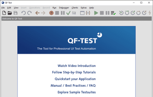QF-Test welcome Screen. Try QF-Test for free with the evaluation license. 