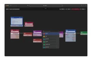 Drag-and-drop visual flow editor for building business logic and automation workflows. Create complex processes by connecting action blocks without writing code. Supports conditional logic, API calls, data transformations, and integrations with external systems.
