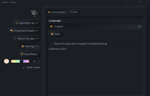 Settings, with dark mode