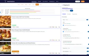 Signle Day Meal Plan View With Store Specific Shopping List, and Calorie Counting