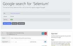 For each test, parameters can be specified such as the starting URL domain and which browser to use. Define the commands that follow the scenario desired to test. Once the test is saved, it can be ran and the results will be output and can be observed for each step.