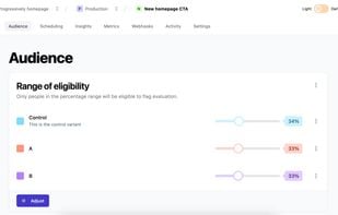 Feature flag view with multiple panes and actions