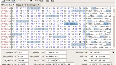 The usual offset-hex-ascii view and the pattern highlight feature.