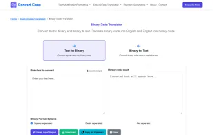 Convert text to binary and binary to text. Translate binary code into English and English into binary code.