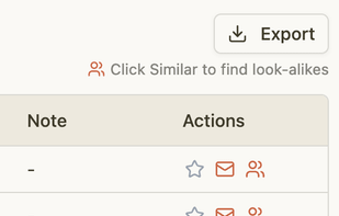 Click the similar button on any creator row in search results, snapshots, or collections to instantly launch a similar search.