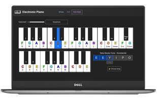 Kids Mode of Electronic Piano on a desktop screen