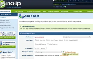 Web interface for adding a new dynamic DNS host