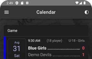 Upcoming practice and game schedule