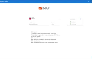 Auto-Configuration & Validation: The tool automatically fills in Server URLs and Port numbers (e.g., for Gmail) and includes a Validate feature to check permissions before migration begins.