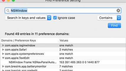 You can search for settings and their names in the entire preferences database of macOS.	