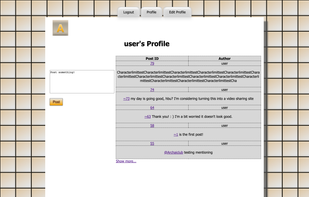 Profile page for the account "user" with a custom background image / wallpaper.
