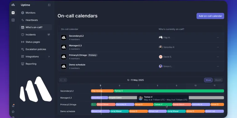 Better Stack update: view all on-call schedules on a single report page image