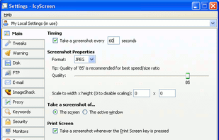 Main settings tab in the user setting window.