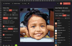 intuitive and powerful image-to-pattern converter with anti-confetti algorithms and a special Portrait mode to accurately preserve skin tones.