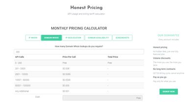 Clear and honest pricing for each API