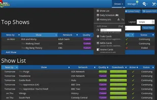 Custom sections used to group shows