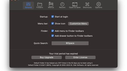 Customize Default Folder X's menu, set the keyboard shortcut for Quick Search and more