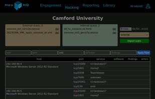The 'hacking' page (dark mode) - search and analyse imported data