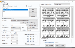 Excel Barcode Label Printing Software screenshot 1