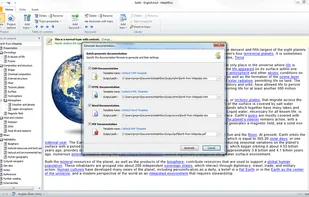 Documentation generation dialog