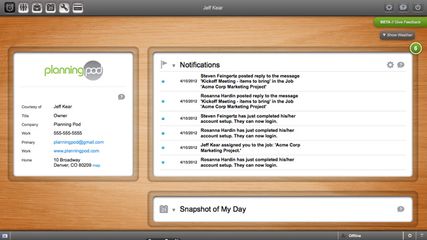 Dashboard Page of Planning Pod - Get an overview of your day and your account activitiy.
