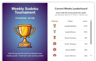 Weekly Sudoku Tournament Leaderboard