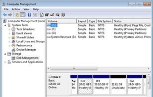 Windows 7 Disk Management screenshot 1