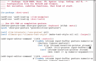 A Common Lisp source file with syntax-highlighting and parenthesis-matching