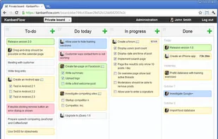 Visualize your work. The Kanban board gives you an excellent overview of your current work situation. When working in a team of people you can instantly see what other people are working on right now, what has been done and what is coming up. KanbanFlow can be used as a Lean project management tool for you and your team. Its intuitive user interface will get you up and running in a few minutes.