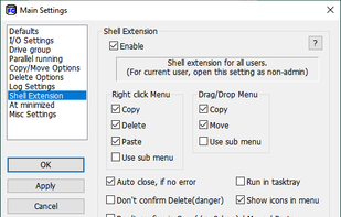 Main Settings - Shell Extension Settings