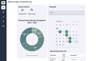 Home screen showing current season progress and upcoming events with expected active participation