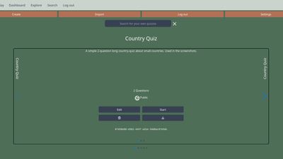 Dashboard-view showing a country-quiz