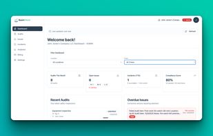 Real-time safety dashboard with at-a-glance KPIs, recent audit activity, and overdue corrective actions - filterable by location and crew.