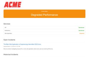 An example status page with a degraded status and incidents.