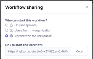 Workflow sharing dialog
