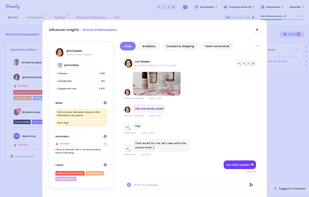 Instead of endless emails and DM-s, chat with influencers via our in-app chat