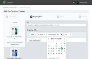 Setting targeting rules for a dynamic product