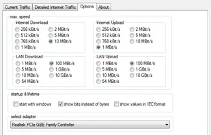 Options, select your desired network card, maximum bandwidth and there you go ;)
