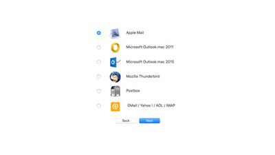 Automatically backup mails from Apple Mail, Outlook for Mac, Office 365 for Mac, Thunderbird, Postbox, Gmail, Yahoo and other mail services supporting IMAP and POP service directly on your Mac.