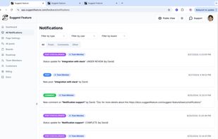 Admin latest notifications page to take actionable steps to adress issues faster