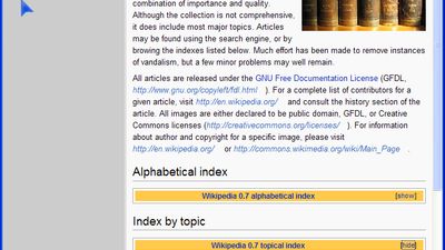 Wikipedia 0.7 Main Page