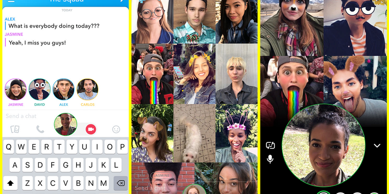 Snapchat now has group video chatting and tagging image