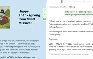 The Swift Missive AI chatbot building a template to match the user's instructions