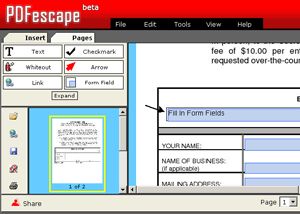 PDFescape PDF Editor Interface