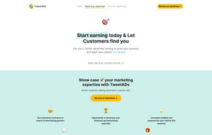 Landing page for advertisers