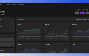 Inuali token screener charts view with various filter options.