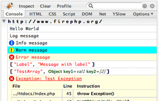 FirePHP screenshot 1